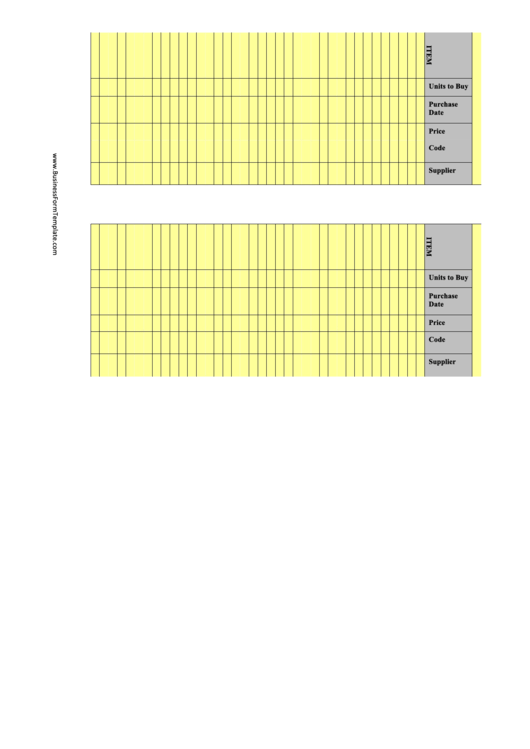Inventory Cards Spreadsheet Template (Yellow Background) Printable pdf
