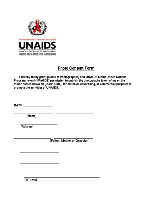 Unaids Photo Consent Form Printable pdf