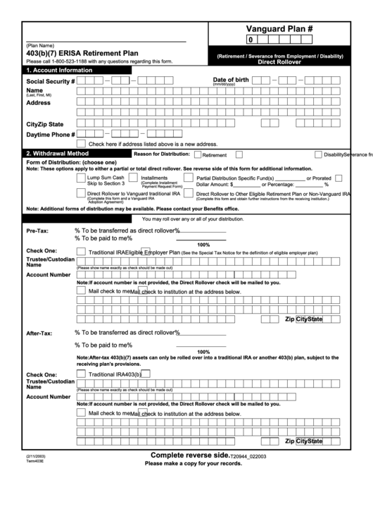 Form 403(B)(7) - Erisa Retirement Plan Template Printable pdf
