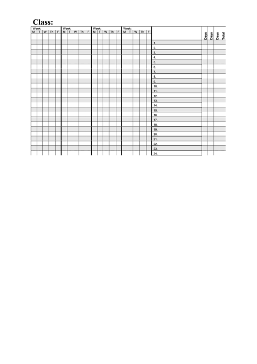 Class Attendance Sheet Printable pdf