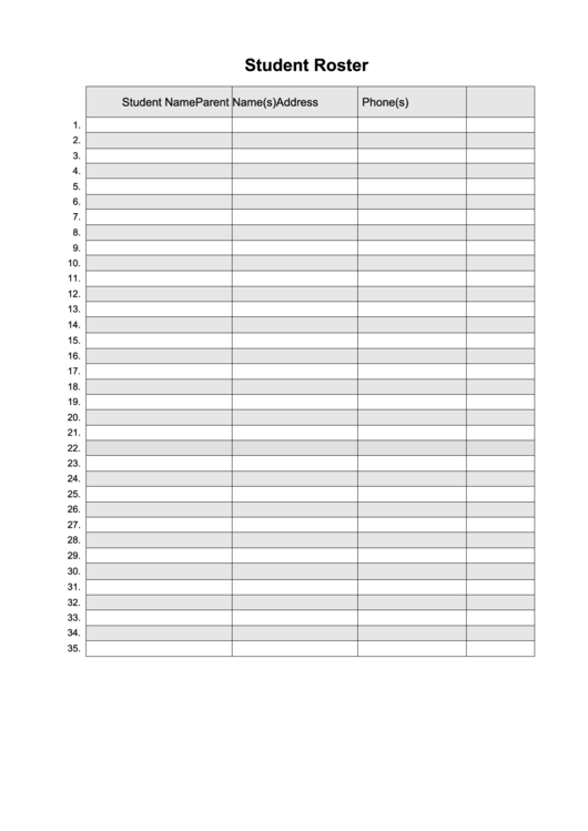 Student Roster Template Printable pdf