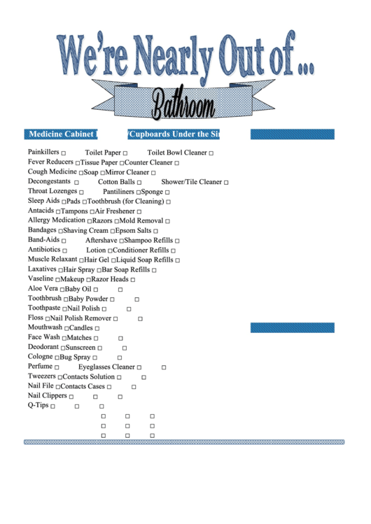 Bathroom Shopping List Spreadsheet Printable pdf