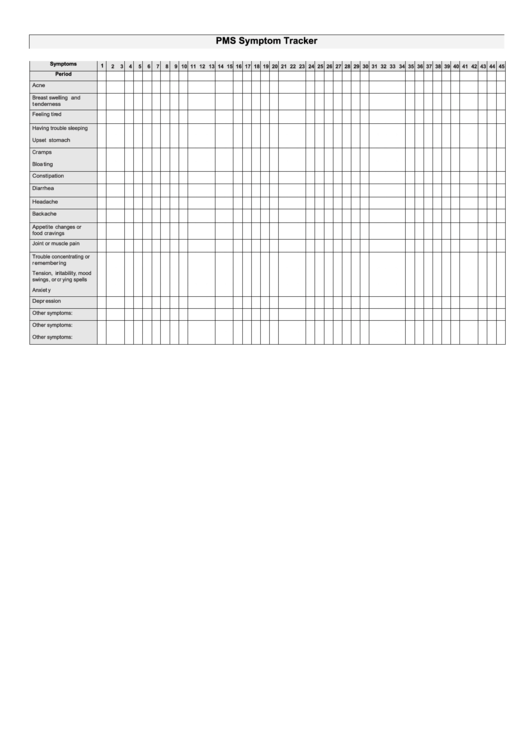 Pms Symptoms Tracker Sheet printable pdf download