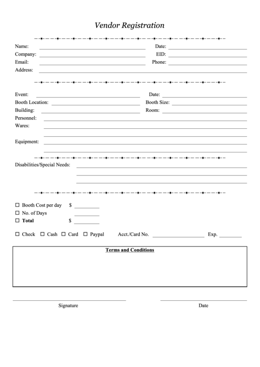 Vendor Registration Form Printable pdf