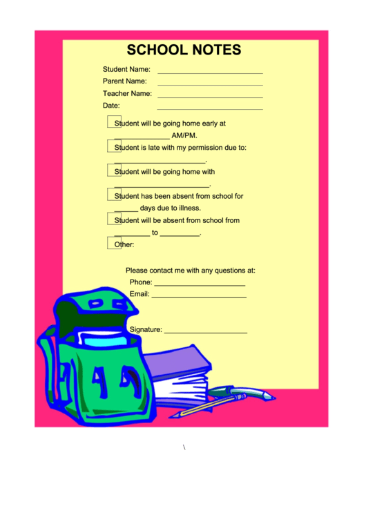 School Note Template Printable pdf
