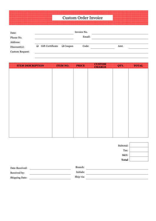 Red Custom Order Invoice Template Printable pdf