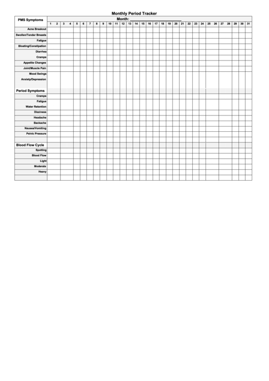 Monthly Period Tracker Printable pdf