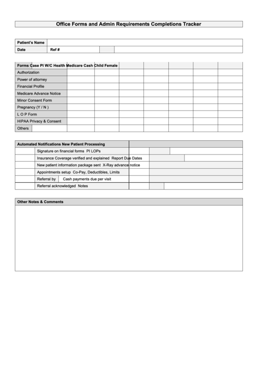 Office Forms And Admin Requirements Tracker Printable pdf