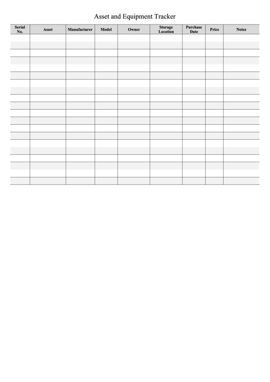 Asset And Equipment Inventory Tracker Spreadsheet Printable pdf