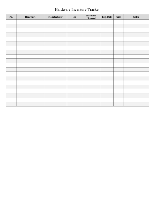 Hardware Inventory Tracker Template Printable pdf