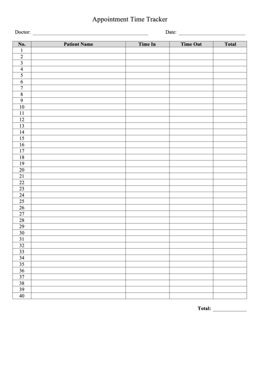 Appointment Time Tracker printable pdf download