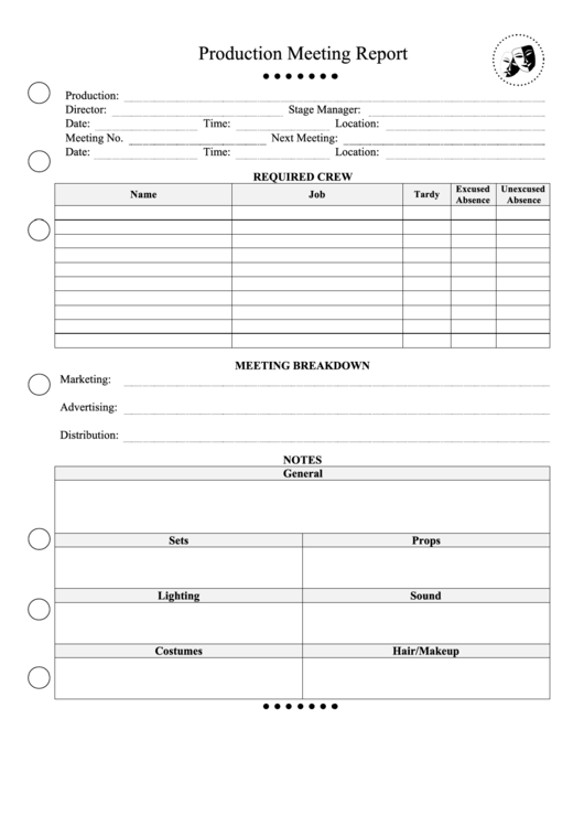 Project Meeting Report Template Printable pdf