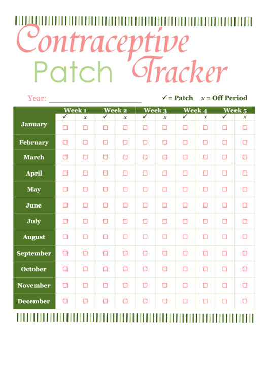 Contraceptive Patch Tracker Printable pdf