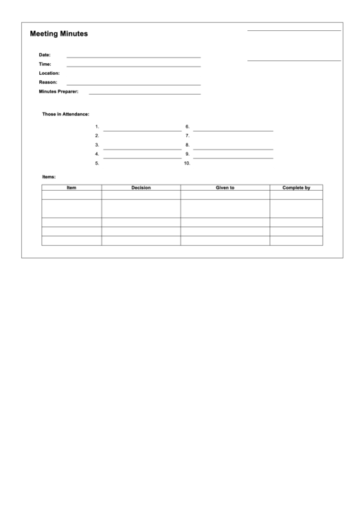 Meeting Minutes Template Printable pdf