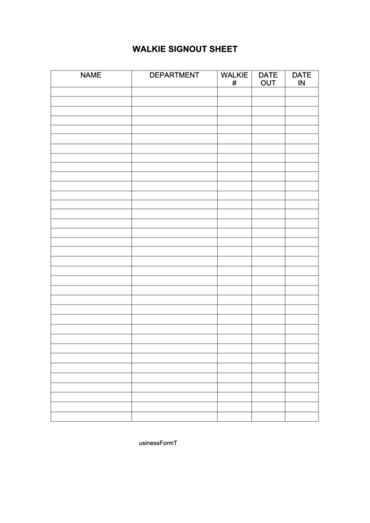 Walkie Signout Sheet Template Printable pdf