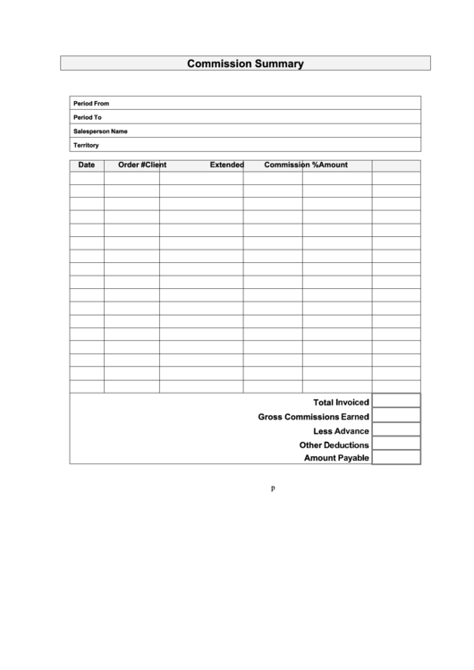 Commission Summary Template printable pdf download
