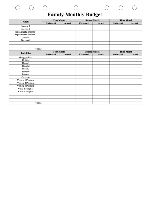 Family Monthly Budget Planner Template - Black And White