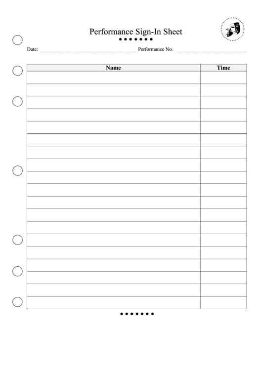 Performance Sign-In Sheet Template Printable pdf