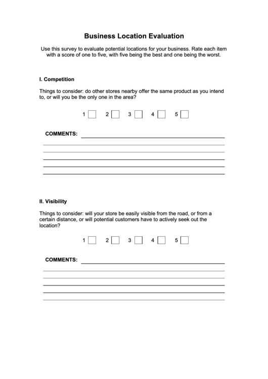Business Location Evaluation Forms Printable pdf