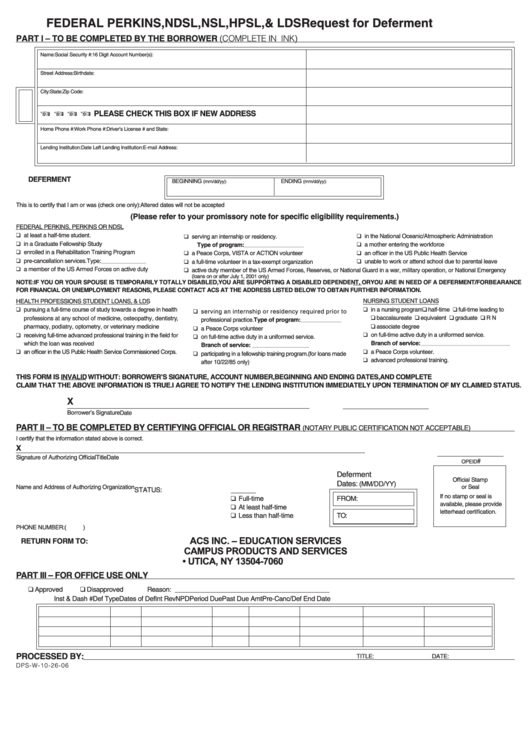 Request For Deferment Printable pdf