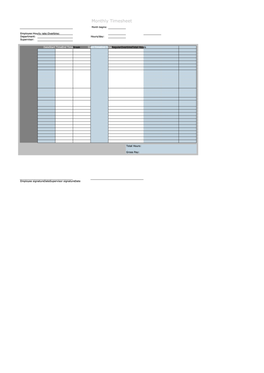 Monthly Timesheet Template Printable pdf