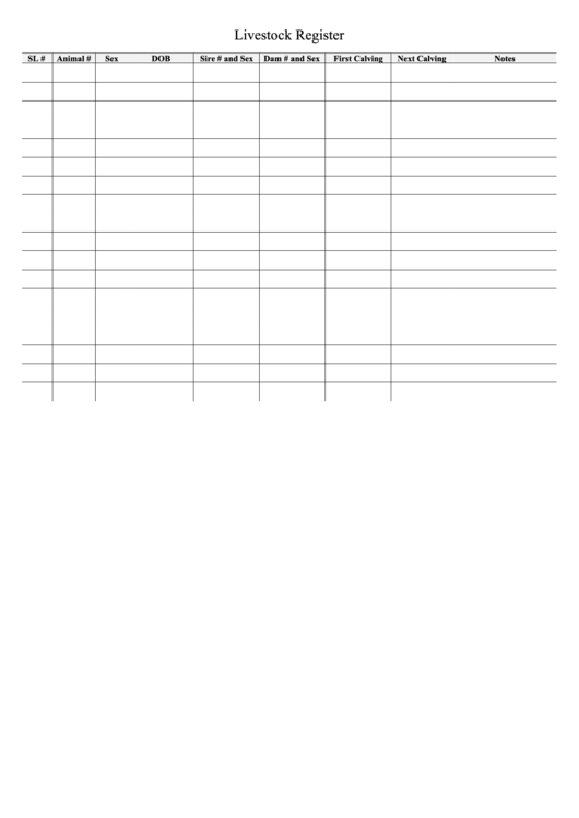 Livestock Register Form Printable pdf