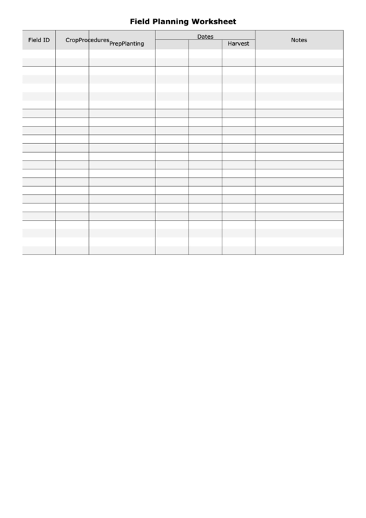 Field Planning Worksheet Template Printable pdf