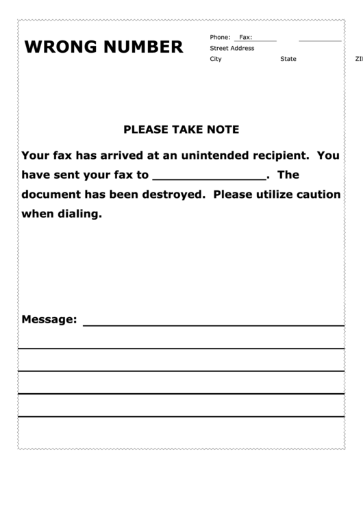 Wrong Number Fax Cover Sheet Printable pdf