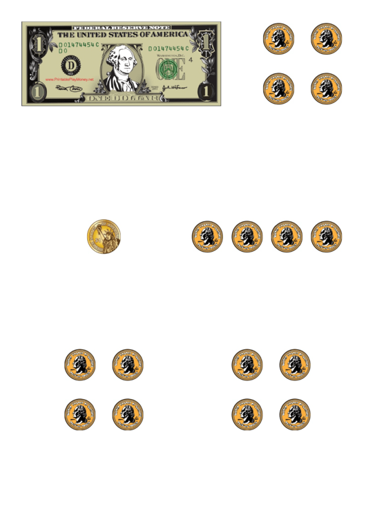 Dollar Bill And Coins Template Printable pdf