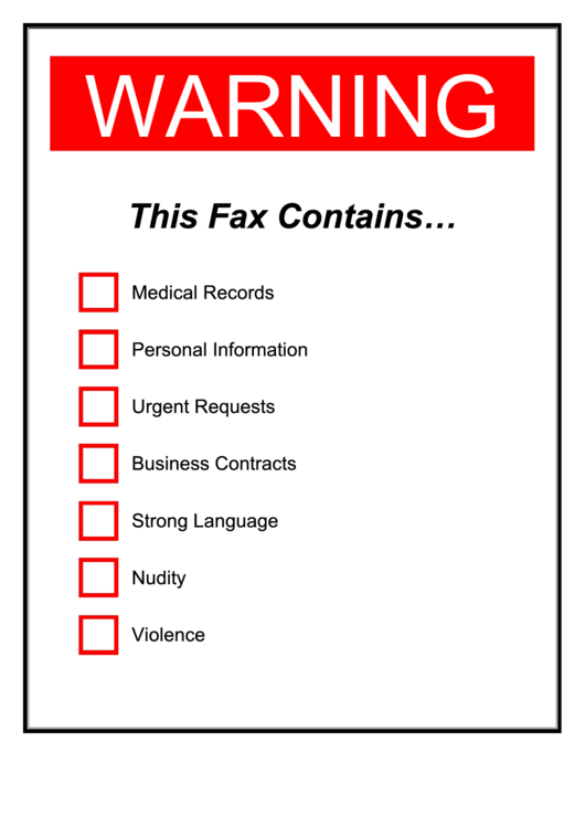 Warning Fax Cover Sheet Printable pdf