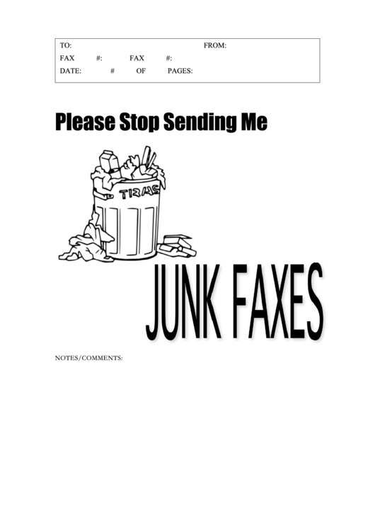 Stop Junk Faxes - Fax Cover Sheet Printable pdf