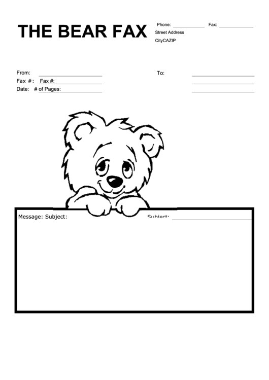 Teddy Bear - Fax Cover Sheet Printable pdf