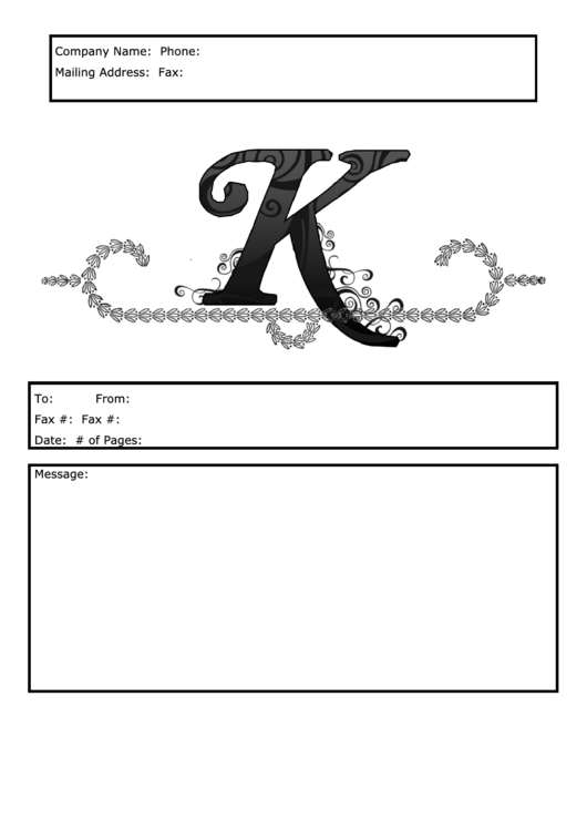 Monogram K Fax Cover Sheet Template Printable pdf