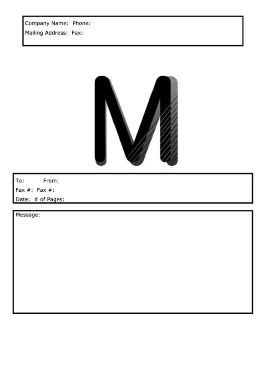 Monogram M Fax Cover Sheet Template - Black And White Printable pdf