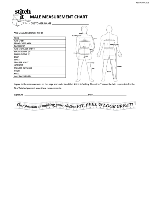 Male Measurement Chart Printable pdf