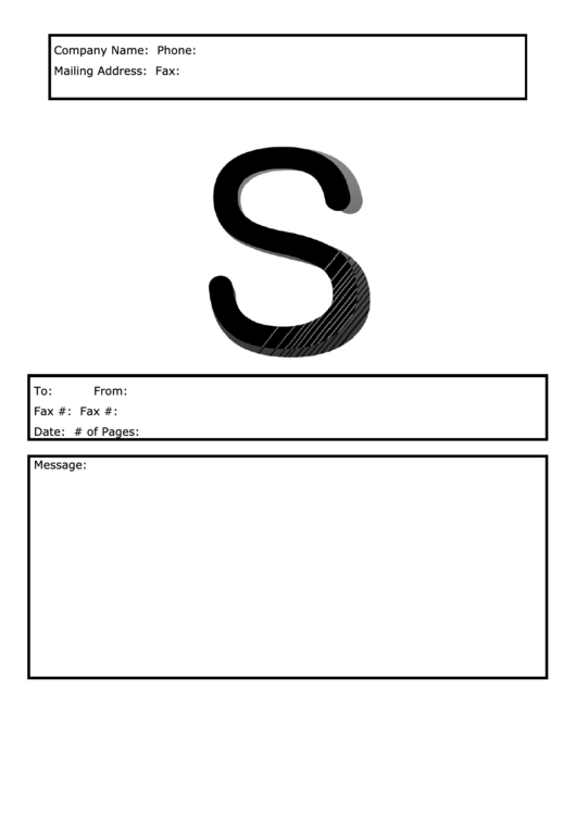 Monogram S Fax Cover Sheet Template - Black And White Printable pdf