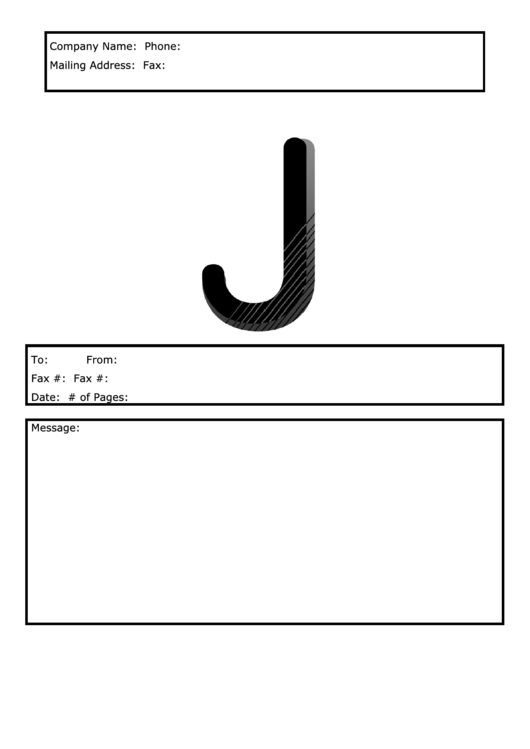 Monogram J Fax Cover Sheet Template - Black And White Printable pdf