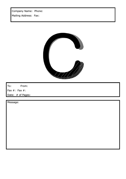 Monogram C Fax Cover Sheet Template - Black And White Printable pdf