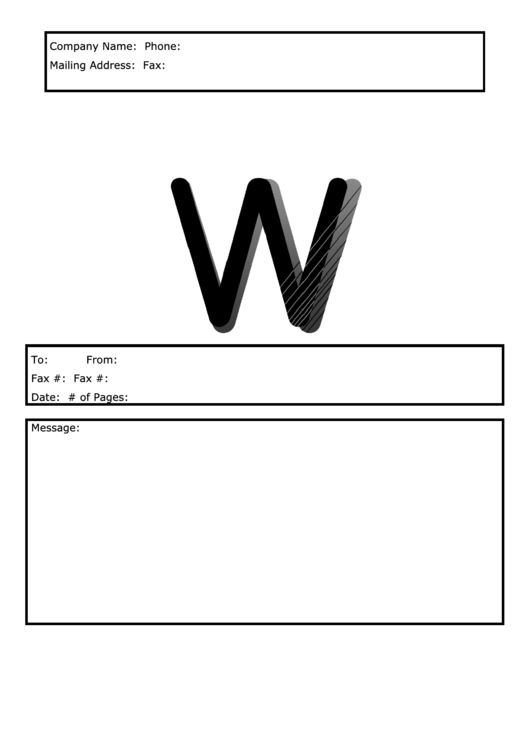Monogram W Fax Cover Sheet Template - Black And White Printable pdf