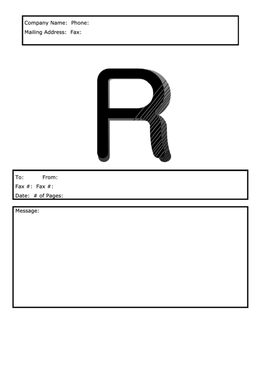 Monogram R Fax Cover Sheet Template - Black And White Printable pdf