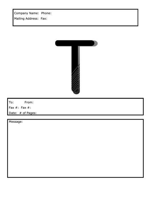 Monogram T Fax Cover Sheet Template - Black And White Printable pdf