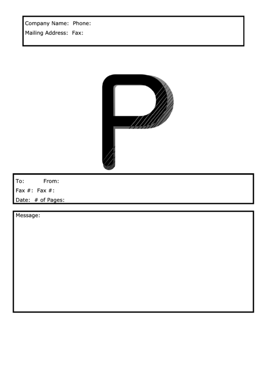 Monogram P Fax Cover Sheet Template - Black And White Printable pdf