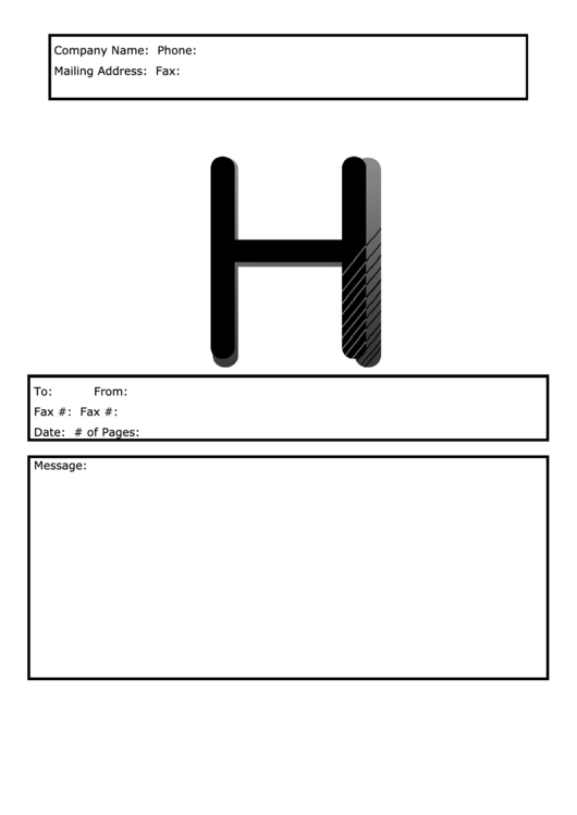 Monogram H Fax Cover Sheet Template - Black And White Printable pdf