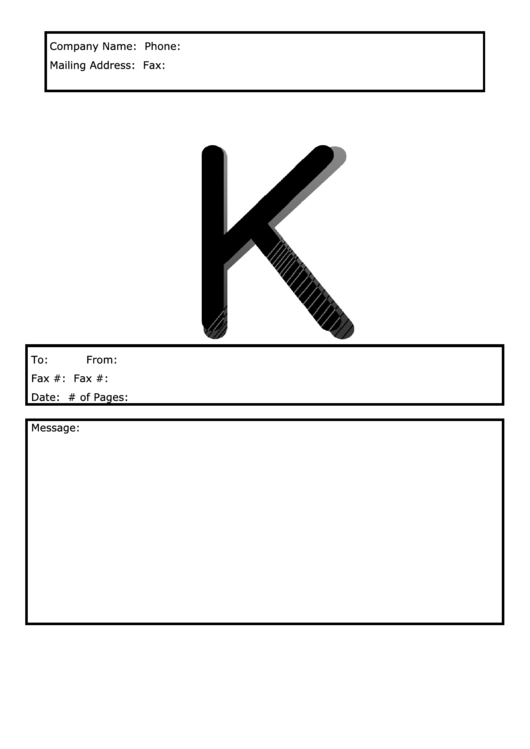 Monogram K Fax Cover Sheet Template - Black And White Printable pdf