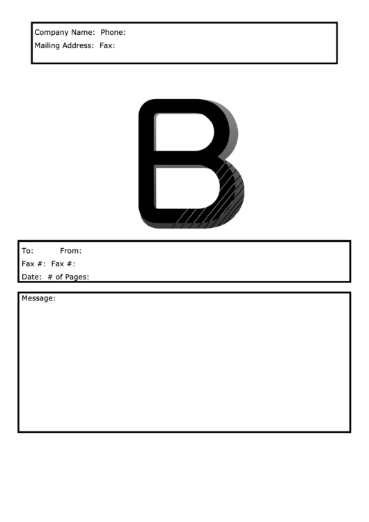 Monogram B Fax Cover Sheet Template - Black And White Printable pdf