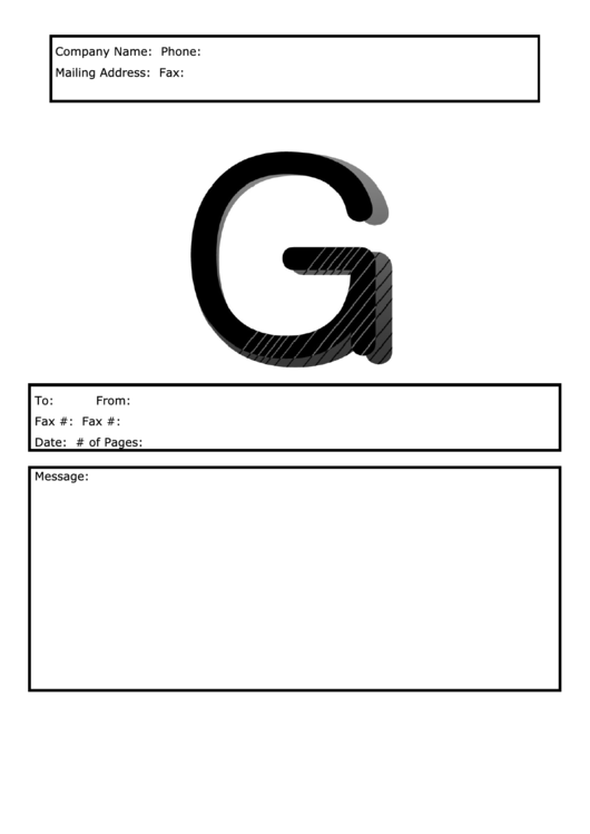 Monogram G Fax Cover Sheet Template - Black And White Printable pdf