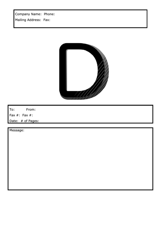 Monogram D Fax Cover Sheet Template - Black And White Printable pdf