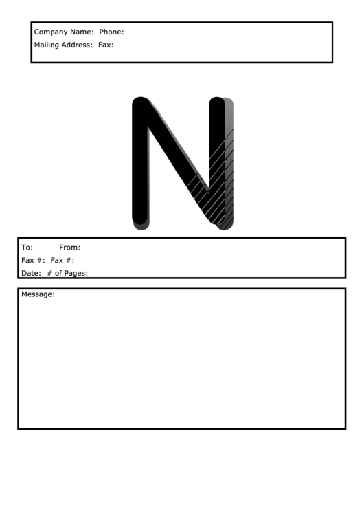 Monogram N Fax Cover Sheet Template - Black And White Printable pdf