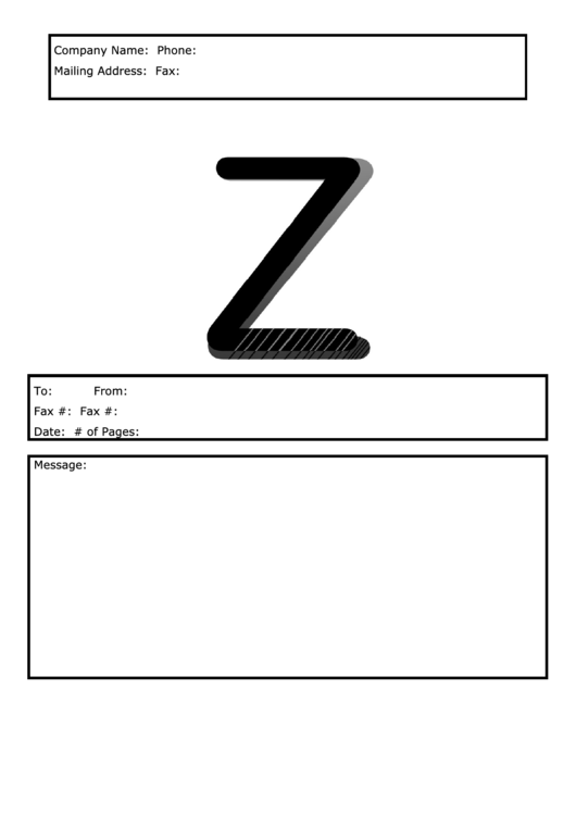 Monogram Z Fax Cover Sheet Template - Black And White Printable pdf