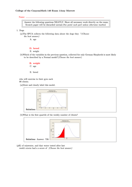 College Of The Canyons Math 140 Exam 1 Amy Morrow Printable pdf